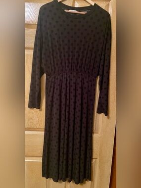 Zara Basic Black Polka Dot Long-Sleeve Midi Dress size XL EUC